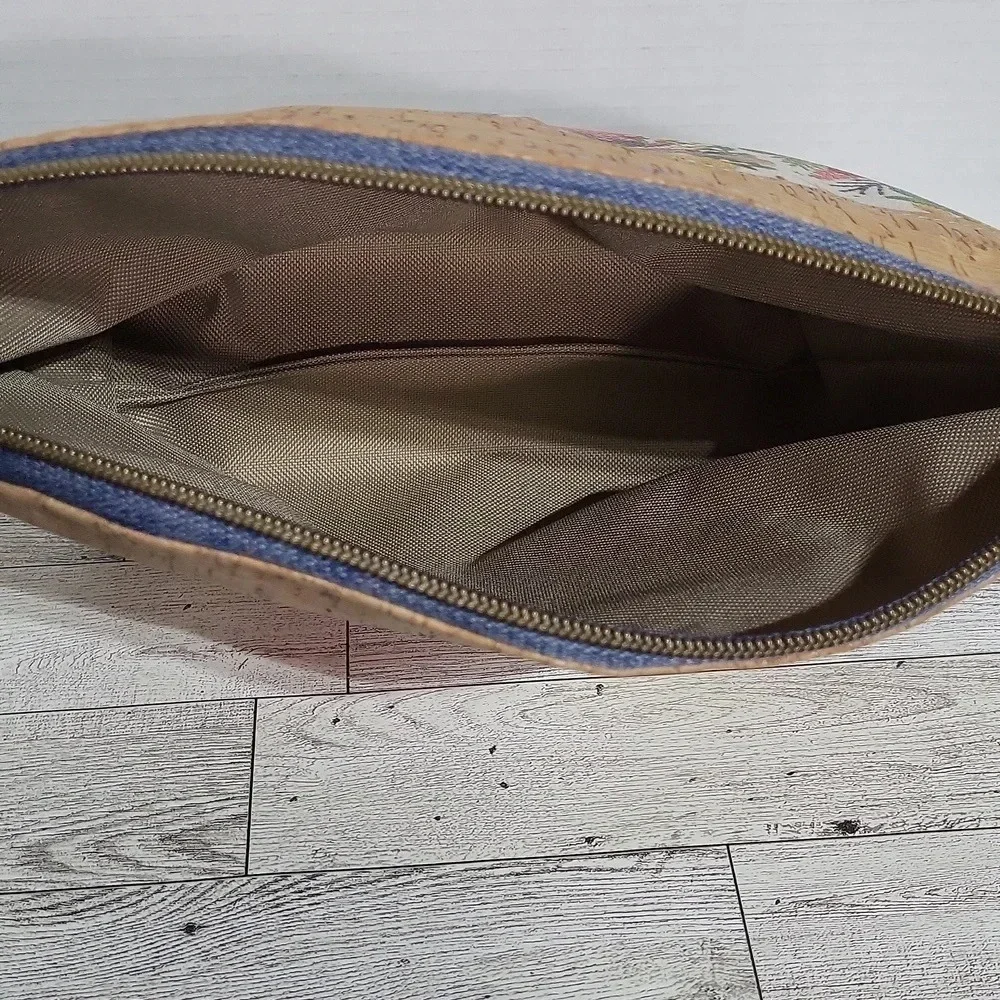 Bright Rainbow Floral Zipper Pouch Like New Handbag Cork‎ look in top Colorful